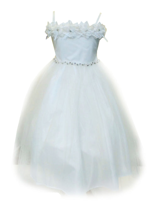 Big Girls Ivory Floral Off Shoulder Tulle Junior Bridesmaid Dress 8-16 - SophiasStyle.com